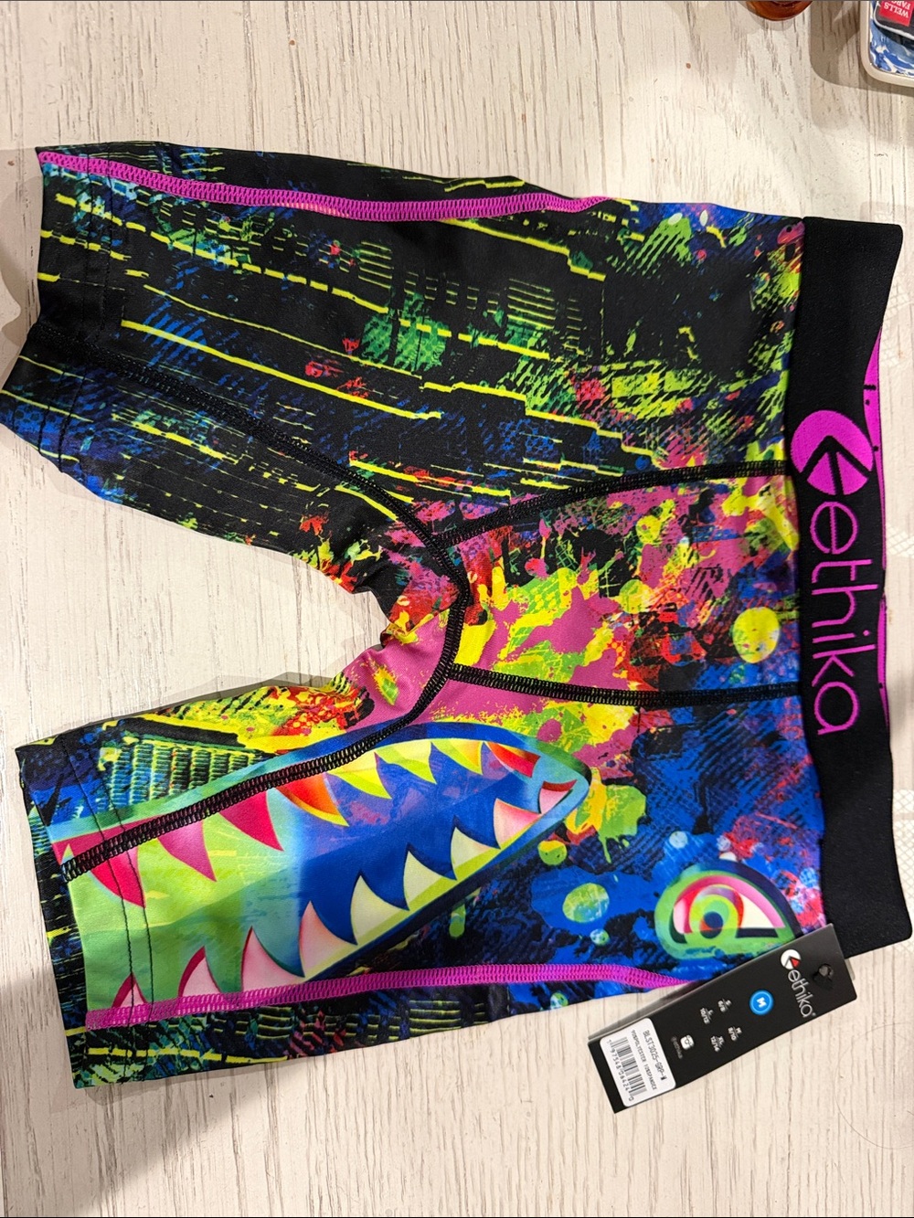 ethika Black Neon Multi Shark-Print Kids boxer briefs